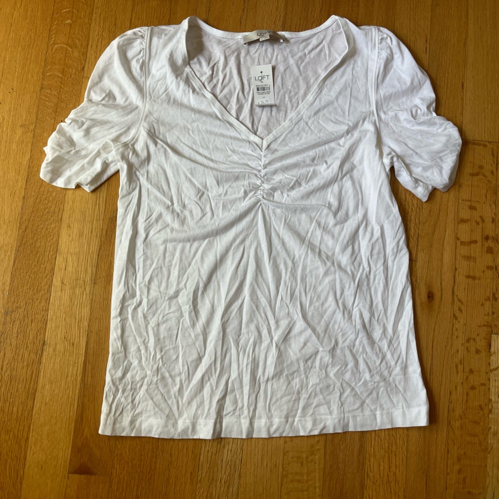 LOFT White Ruched Short Sleeve Blouse